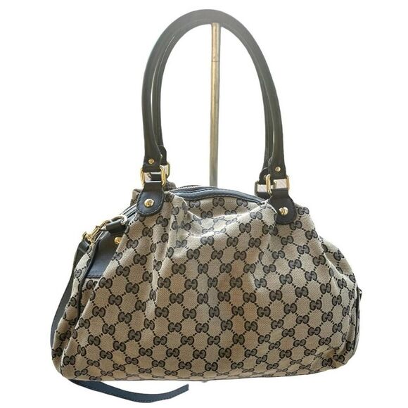 Gucci Sukey Large Canvas Leather Trim Large Satchel Handbag Purse Authentic - Picture 13 of 14